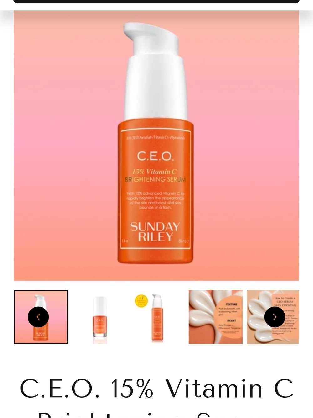 Sunday Riley Bright Orange C.E.O. 15% Vitamin C Brightening Serum Bottle...NW. - Picture 2 of 9